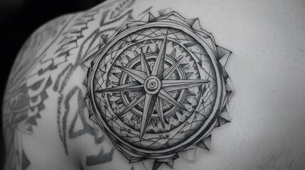Naklejka premium A tattoo of a compass on a man's back