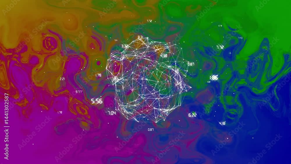 Poster displaying wireframe cluster floating over swirling marbled backdrop featuring numeric labels
