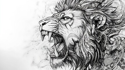 A lion with its mouth open and teeth bared