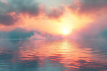 Obraz premium A tranquil sunset scene over a calm body of water.