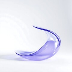 A translucent purple glass sculpture with a curved shape on a white surface in a studio setting