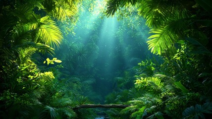 Obraz premium Vibrant Lush Forest Sunlight