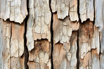 Obraz premium Close-up view of weathered wooden planks with deep cracks.