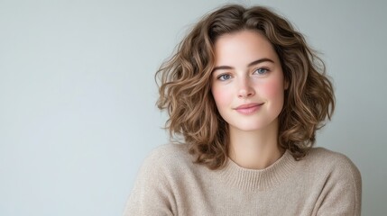 Young woman with wavy hair, smiling