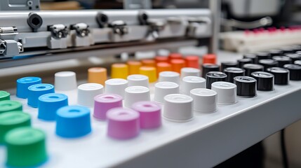 Fototapeta premium A table with many different colored plastic caps