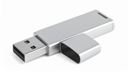 Sleek Silver USB Flash Drive with Protective Cap Data Storage Device