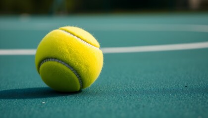 Tennis Ball on Green Court: Ready for a Game