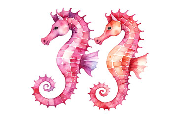 Fototapeta premium pink seahorse watercolor illustration isolated on transparent background