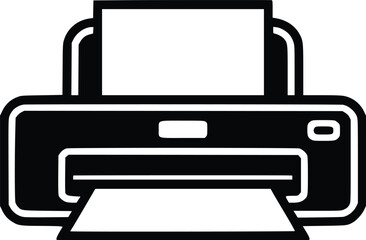 Black and white bold vector of a printer, isolated on white background.