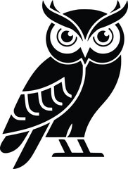 Black and white bold vector of a owl, isolated on white background.