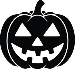 Black and white bold vector of a Halloween pumpkin, isolated on white background.