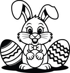 Black and white bold vector of a Easter bunny, isolated on white background.