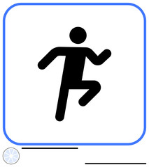 Simplistic figure of a person running, arms and legs in motion inside a rectangular frame. Ideal for fitness, activity, movement, exercise, sports, energy motivation. Flat simple metaphor