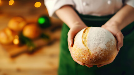 Hands Present a Freshly Baked Irish Soda Bread With Golden Butter in a Rustic Setting During Evening Light 