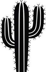 Black and white bold vector of a cactus plant, isolated on white background.