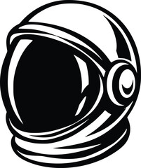 Black and white bold vector of a astronaut helmet, isolated on white background.