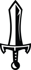 Black and white bold vector of a sharp sword, isolated on white background.