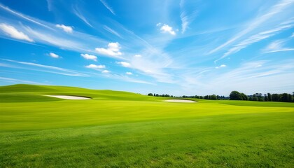 Vibrant Green Golf Course Under a Stunning Summer Sky