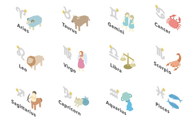 アイソメトリックイラスト：12星座