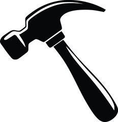 Black and white bold vector of a hammer tool, isolated on white background.