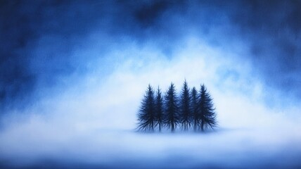 Winter Landscape With Coniferous Trees