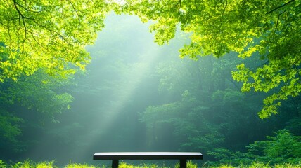 Wooden Seat In Forest Clearing