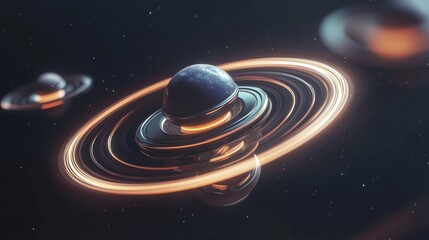 Obraz premium A stunning digital depiction of planets with radiant rings in outer space.