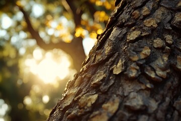 Fototapeta premium Close up of textured tree bark in natural sunlight.