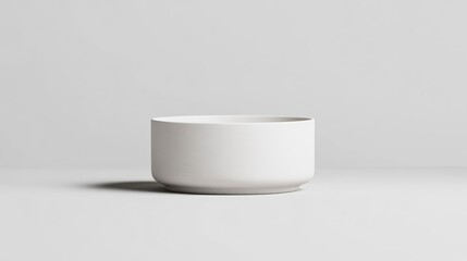 A white ceramic bowl placed on a minimalist light grey background, showcasing simplicity and elegance, and perfect for modern kitchen or dining concepts.