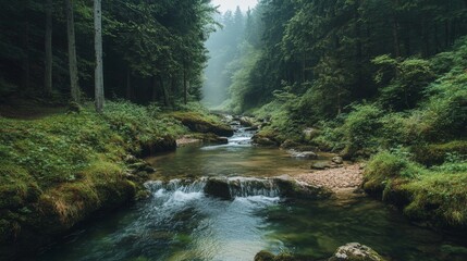 Obraz premium Scenic view of a stream in a forest