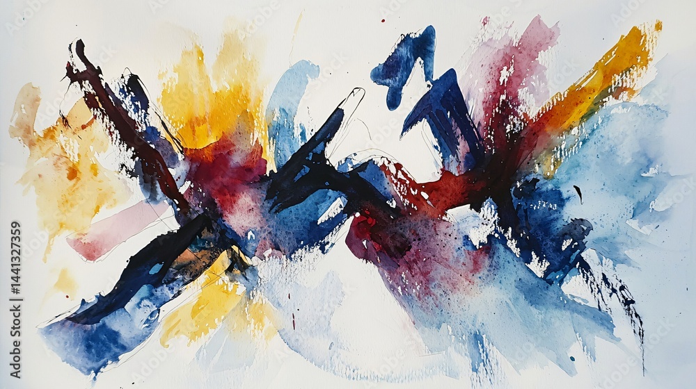 Wall mural striking abstract painting showcasing white background with bold contrasting colors creating a dynam