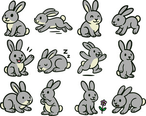 Fototapeta premium Cute Cartoon Bunny Illustration Collection
