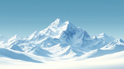 Snowy Greater Caucasus Ridge with Mt. Ushba on Sunny Winter Day
