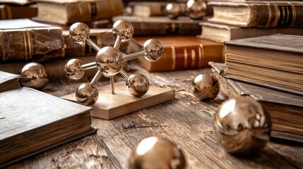 Vintage Books and Molecule Model