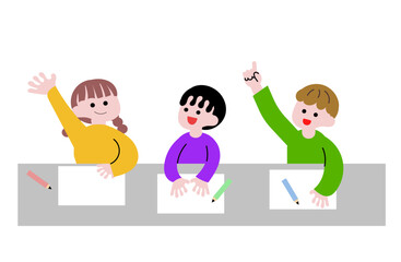手をあげる子供たち
