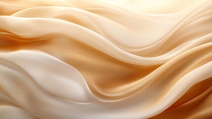 Elegant flowing silk fabric in soft peach and cream tones, creating a luxurious and serene atmosphere