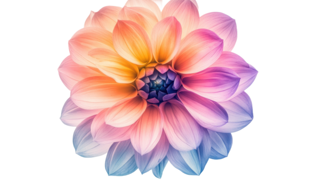 The image captures a close-up view of a gorgeous dahlia flower with multiple layers of petals and a color gradient.