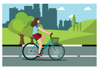 Fototapeta premium Illustration people rides a sports bike on a park road with friend, Vector Illustration