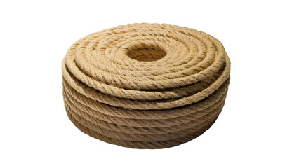 Close up of a Coiled Roll of Natural Jute Rope Ideal for Nautical and Rustic Designs Backgrounds Textures