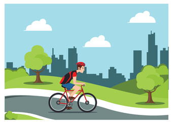 Naklejka premium Illustration people rides a sports bike on a park road with friend, Vector Illustration