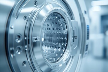 Close-up view of advanced robotic machinery showcasing intricate details and modern engineering in a high-tech laboratory setting during the day