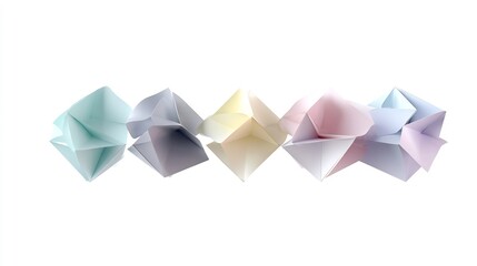 Pastel Origami Fortune Tellers Arranged on White, Geometric Shapes and Folds