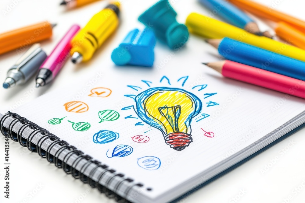 Poster notepad and colored pens are ready for creativity during a study session at a cozy workspace