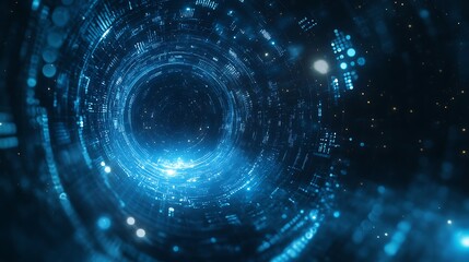 Obraz premium Futuristic digital tunnel with glowing blue lights and data patterns