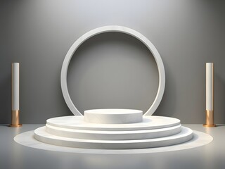 white podium with spotlight. plate, cup, kitchen, dish, empty, stack, clean, table, bowl, restaurant, dinner, porcelain, tableware, dishware, ceramic, coffee, pile, glass, plates, food, dishes, set, c