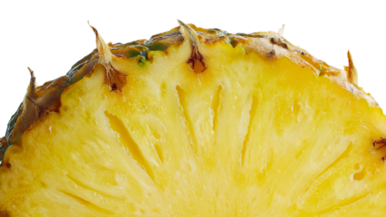 Close up of a juicy pineapple slice perfect for food blogs healthy eating websites and tropical themed designs High resolution image showcasing the texture and vibrant color of fresh pineapple