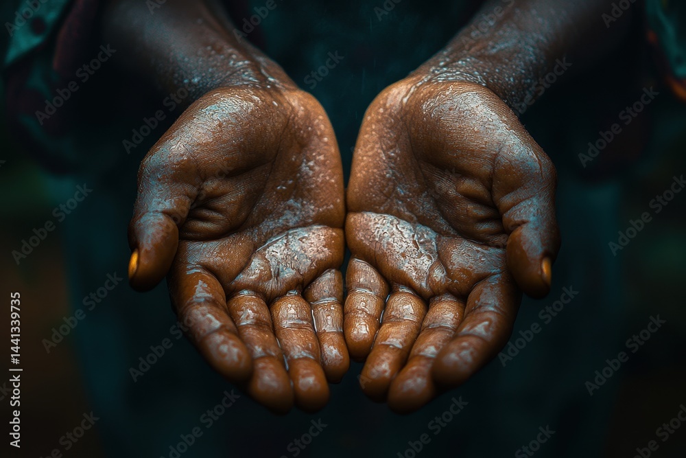 Poster open hands waiting for kindness in a warm setting during daylight hours, symbolizing hope and commun