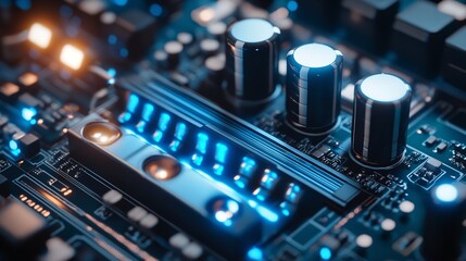 Abstract Technology Background Blue Glowing Circuit Board Electronic Components Modern Digital Design High Tech         