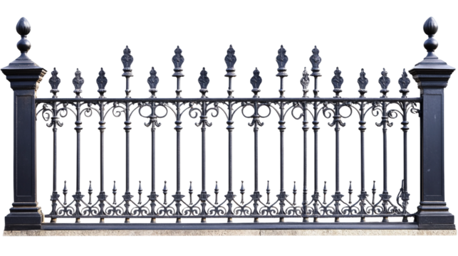 park iron fence cut out Isolated on white and transparent background.