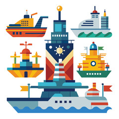 Naklejka premium Battleship icon set isolated on white